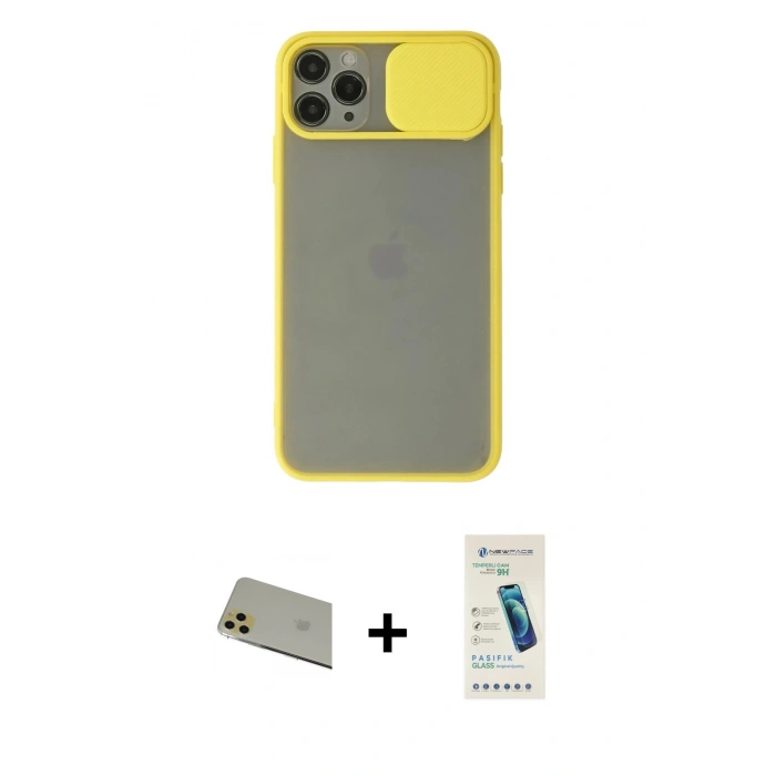 MARSİLYAN™- iPhone 11 Pro Max Kılıf Vadi Çizgi - Şeffaf Pasifik Cam Ekran Koruyucu + Rainbow Kamera Lens Koruma Cam - GD