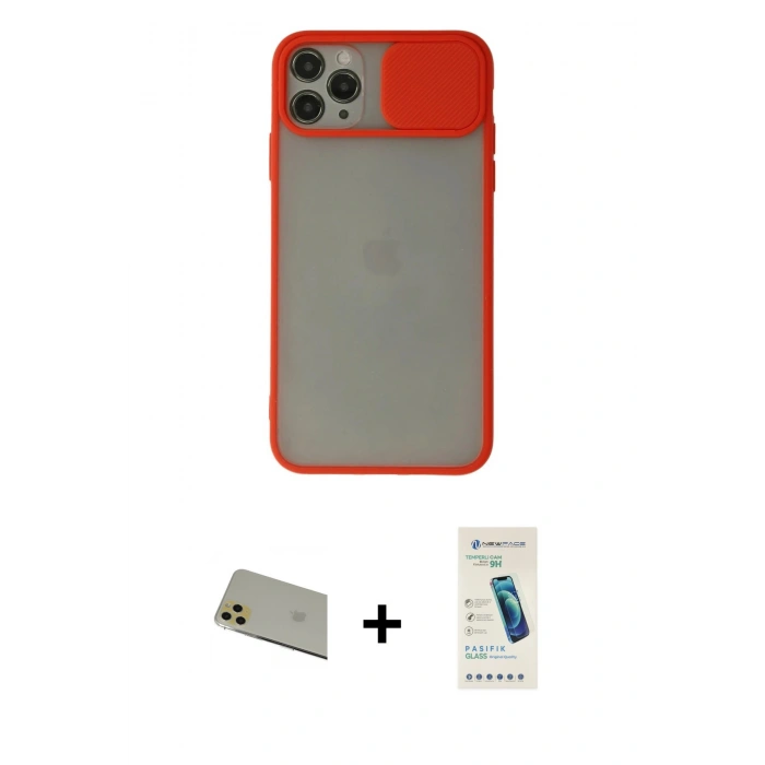 MARSİLYAN™- iPhone 11 Pro Max Kılıf Vadi Çizgi - Şeffaf Pasifik Cam Ekran Koruyucu + Rainbow Kamera Lens Koruma Cam - GD