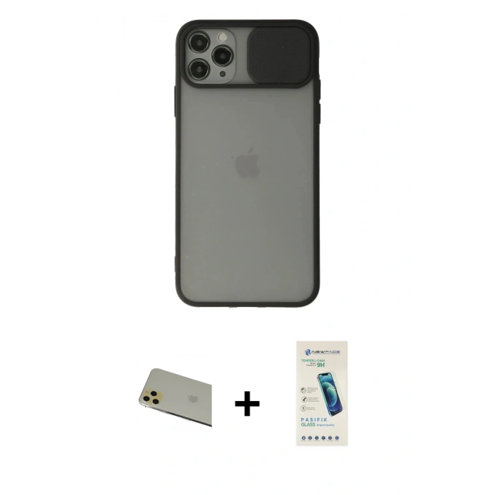MARSİLYAN™- iPhone 11 Pro Max Kılıf Vadi Çizgi - Şeffaf Pasifik Cam Ekran Koruyucu + Rainbow Kamera Lens Koruma Cam - GD