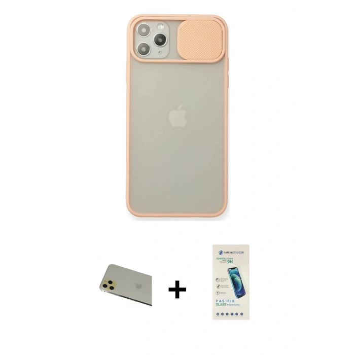 MARSİLYAN™- iPhone 11 Pro Max Kılıf Vadi Çizgi - Şeffaf Pasifik Cam Ekran Koruyucu + Rainbow Kamera Lens Koruma Cam - GD