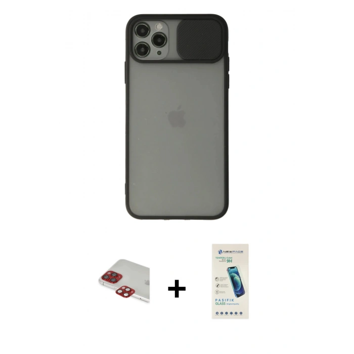 MARSİLYAN™- iPhone 11 Pro Max Kılıf Vadi Çizgi - Şeffaf Pasifik Cam Ekran Koruyucu + Pers Alüminyum Kamera Lens - KI