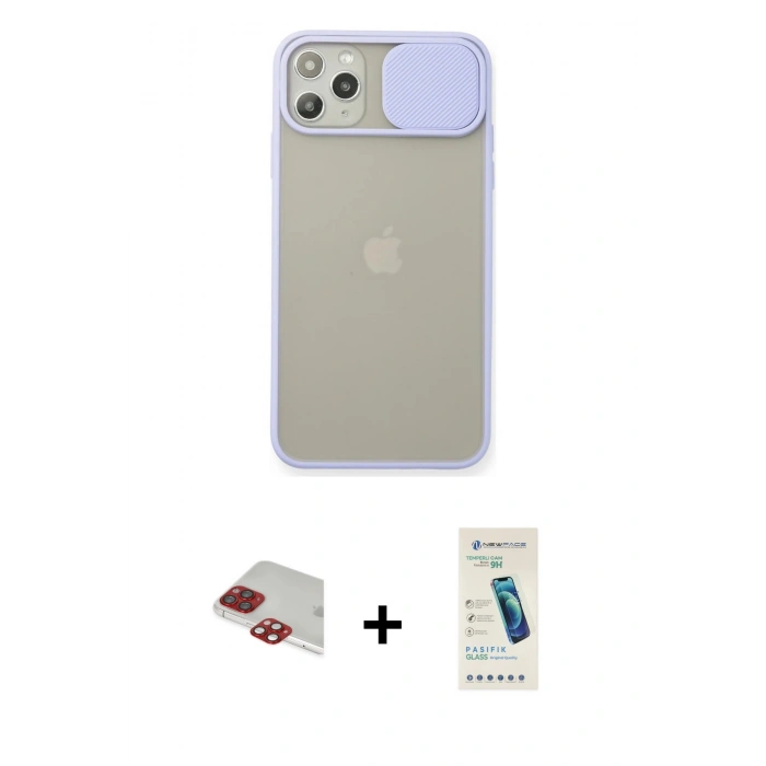 MARSİLYAN™- iPhone 11 Pro Max Kılıf Vadi Çizgi - Şeffaf Pasifik Cam Ekran Koruyucu + Pers Alüminyum Kamera Lens - KI