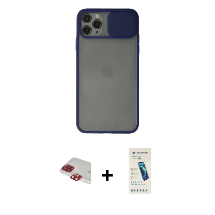MARSİLYAN™- iPhone 11 Pro Max Kılıf Vadi Çizgi - Şeffaf Pasifik Cam Ekran Koruyucu + Pers Alüminyum Kamera Lens - KI