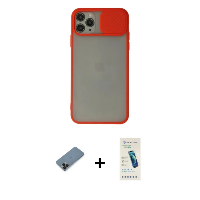MARSİLYAN™- iPhone 11 Pro Max Kılıf Vadi Çizgi - Şeffaf Pasifik Cam Ekran Koruyucu + Metal Kamera Lens Koruma Cam - SH