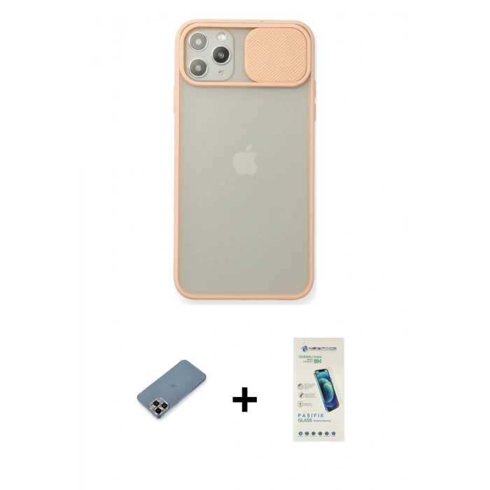 MARSİLYAN™- iPhone 11 Pro Max Kılıf Vadi Çizgi - Şeffaf Pasifik Cam Ekran Koruyucu + Metal Kamera Lens Koruma Cam - MR