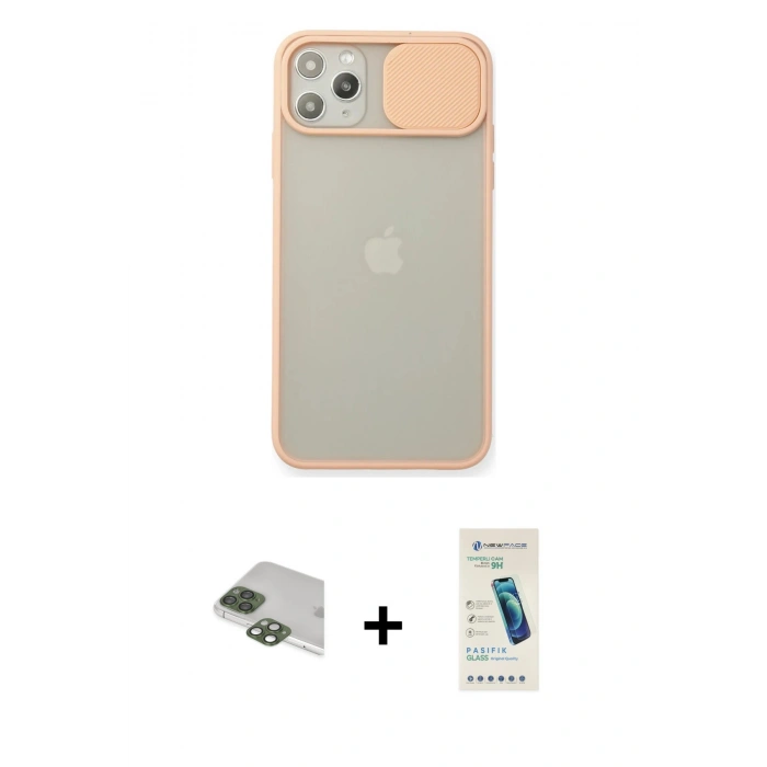 MARSİLYAN™- iPhone 11 Pro Max Kılıf Vadi Çizgi - Şeffaf Pasifik Cam Ekran Koruyucu + Pers Alüminyum Kamera Lens - YL