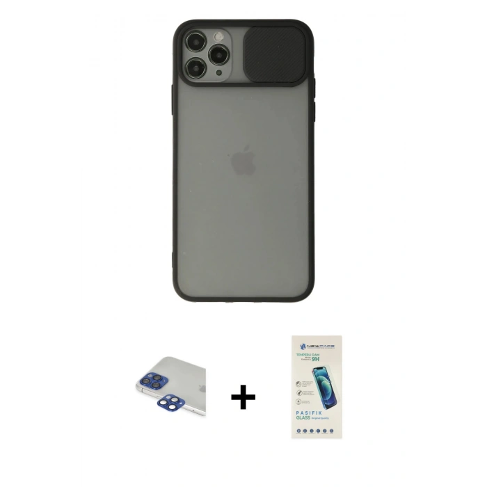 MARSİLYAN™- iPhone 11 Pro Max Kılıf Vadi Çizgi - Şeffaf Pasifik Cam Ekran Koruyucu + Pers Alüminyum Kamera Lens - LT