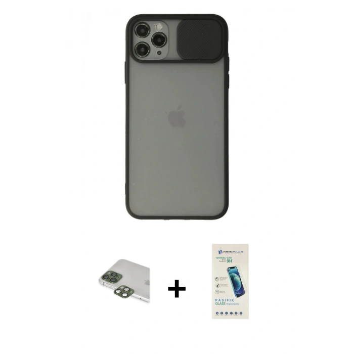 MARSİLYAN™- iPhone 11 Pro Max Kılıf Vadi Çizgi - Şeffaf Pasifik Cam Ekran Koruyucu + Pers Alüminyum Kamera Lens - YL