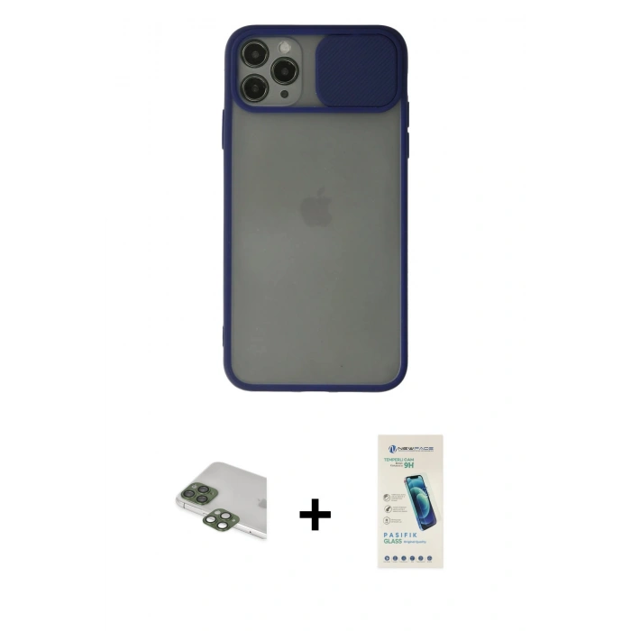 MARSİLYAN™- iPhone 11 Pro Max Kılıf Vadi Çizgi - Şeffaf Pasifik Cam Ekran Koruyucu + Pers Alüminyum Kamera Lens - YL
