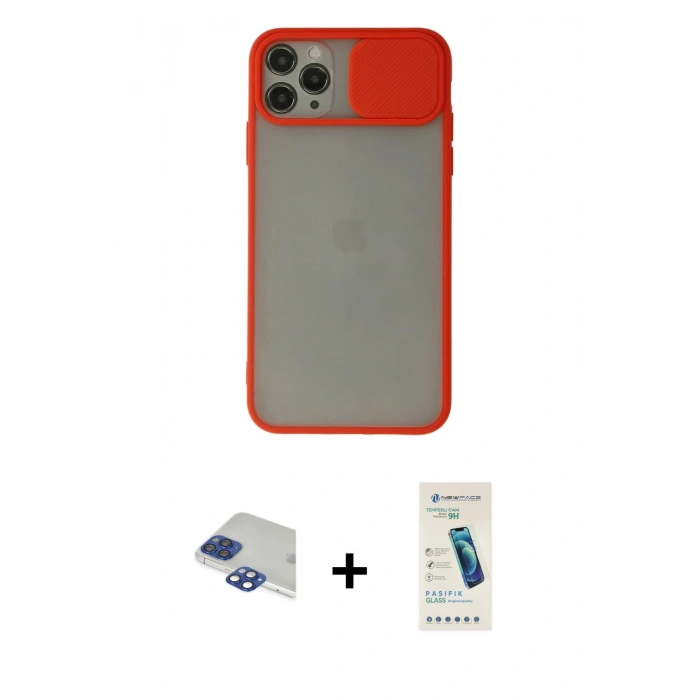 MARSİLYAN™- iPhone 11 Pro Max Kılıf Vadi Çizgi - Şeffaf Pasifik Cam Ekran Koruyucu + Pers Alüminyum Kamera Lens - LT