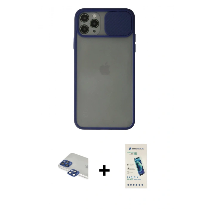 MARSİLYAN™- iPhone 11 Pro Max Kılıf Vadi Çizgi - Şeffaf Pasifik Cam Ekran Koruyucu + Pers Alüminyum Kamera Lens - LT