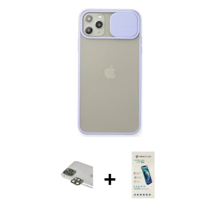 MARSİLYAN™- iPhone 11 Pro Max Kılıf Vadi Çizgi - Şeffaf Pasifik Cam Ekran Koruyucu + Pers Alüminyum Kamera Lens - YL