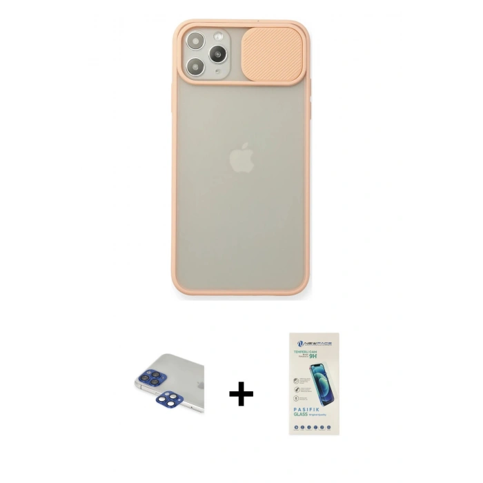 MARSİLYAN™- iPhone 11 Pro Max Kılıf Vadi Çizgi - Şeffaf Pasifik Cam Ekran Koruyucu + Pers Alüminyum Kamera Lens - LT
