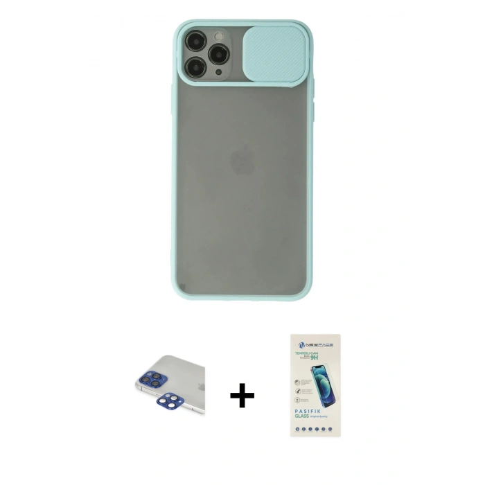 MARSİLYAN™- iPhone 11 Pro Max Kılıf Vadi Çizgi - Şeffaf Pasifik Cam Ekran Koruyucu + Pers Alüminyum Kamera Lens - LT