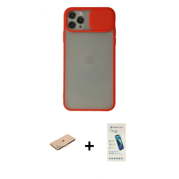 MARSİLYAN™- iPhone 11 Pro Max Kılıf Vadi Çizgi - Şeffaf Pasifik Cam Ekran Koruyucu + Renkli Kamera Lens Koruma Cam - TU