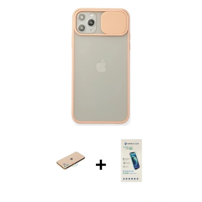 MARSİLYAN™- iPhone 11 Pro Max Kılıf Vadi Çizgi - Şeffaf Pasifik Cam Ekran Koruyucu + Renkli Kamera Lens Koruma Cam - MI