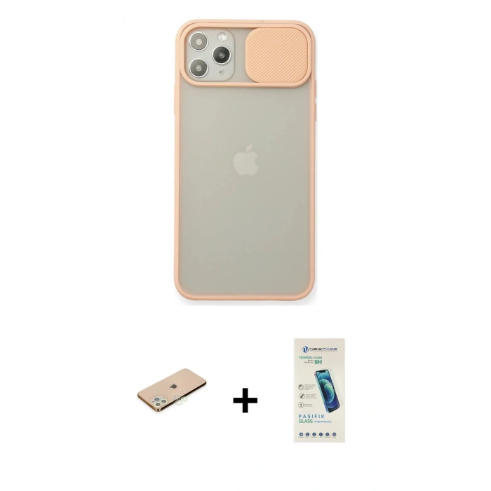 MARSİLYAN™- iPhone 11 Pro Max Kılıf Vadi Çizgi - Şeffaf Pasifik Cam Ekran Koruyucu + Renkli Kamera Lens Koruma Cam - YL