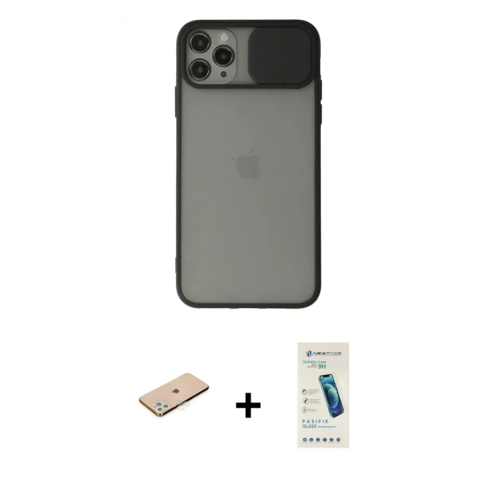MARSİLYAN™- iPhone 11 Pro Max Kılıf Vadi Çizgi - Şeffaf Pasifik Cam Ekran Koruyucu + Renkli Kamera Lens Koruma Cam - YL