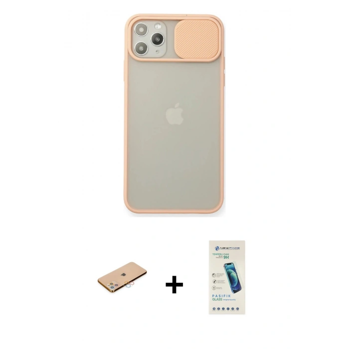MARSİLYAN™- iPhone 11 Pro Max Kılıf Vadi Çizgi - Şeffaf Pasifik Cam Ekran Koruyucu + Renkli Kamera Lens Koruma Cam - PE