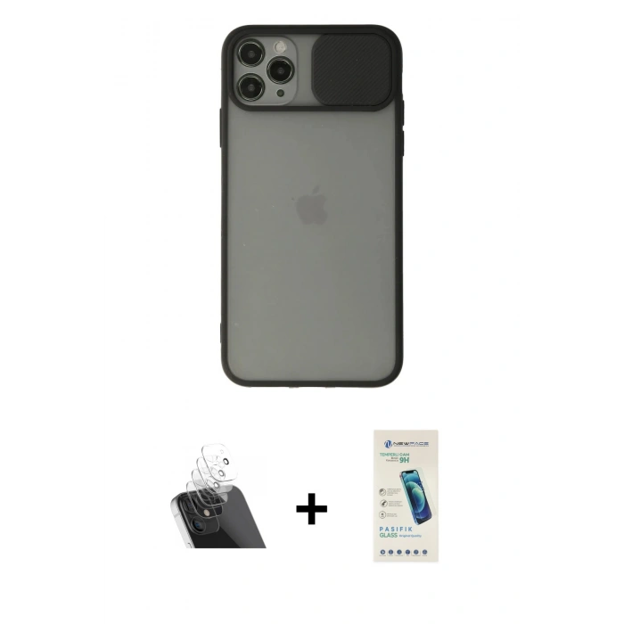 MARSİLYAN™- iPhone 11 Pro Max Kılıf Vadi Çizgi - Şeffaf Pasifik Cam Ekran Koruyucu + Kamera Lens Koruma Cam - SF