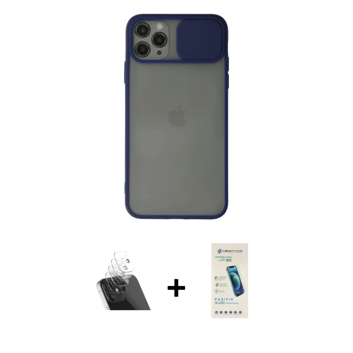 MARSİLYAN™- iPhone 11 Pro Max Kılıf Vadi Çizgi - Şeffaf Pasifik Cam Ekran Koruyucu + Kamera Lens Koruma Cam - SF