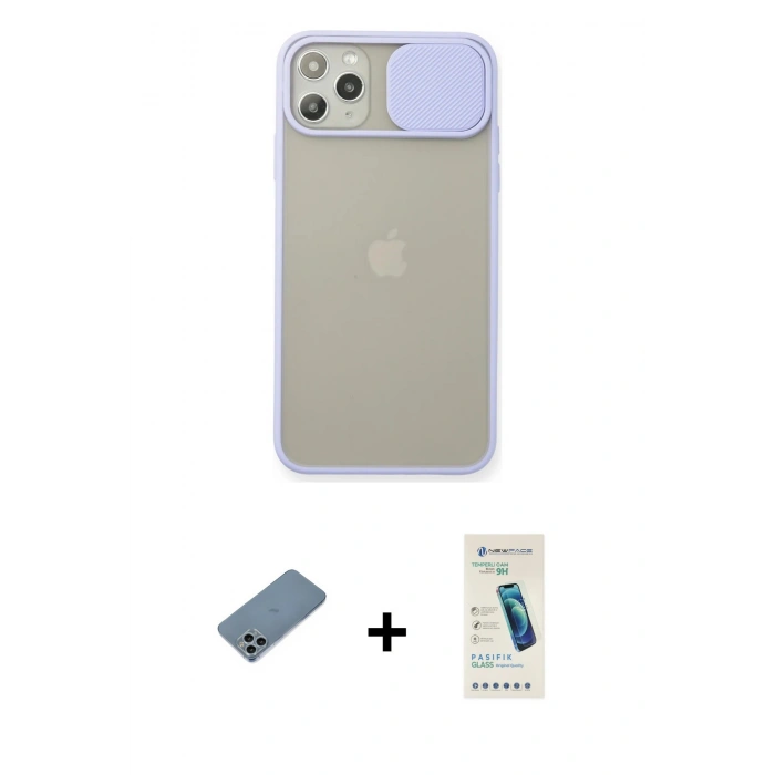 MARSİLYAN™- iPhone 11 Pro Max Kılıf Vadi Çizgi - Şeffaf Pasifik Cam Ekran Koruyucu + Shine Kamera Lens Koruma Cam - SABE