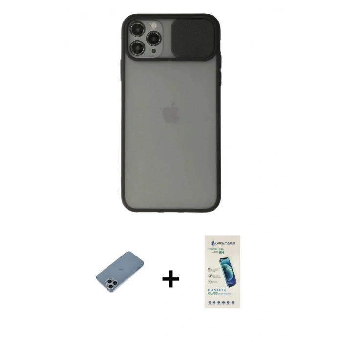 MARSİLYAN™- iPhone 11 Pro Max Kılıf Vadi Çizgi - Şeffaf Pasifik Cam Ekran Koruyucu + Shine Kamera Lens Koruma Cam - SABE