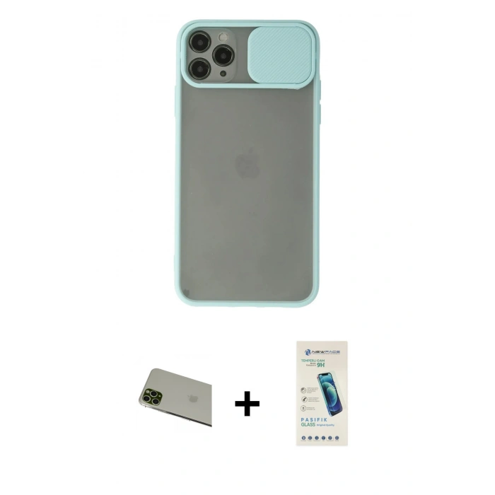 MARSİLYAN™- iPhone 11 Pro Max Kılıf Vadi Çizgi - Şeffaf Pasifik Cam Ekran Koruyucu + Rainbow Kamera Lens Koruma Cam - YL