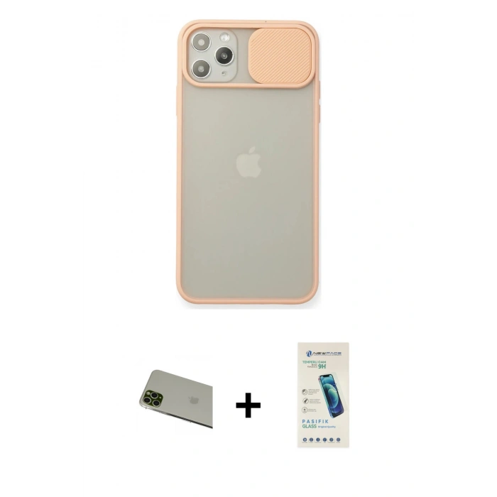 MARSİLYAN™- iPhone 11 Pro Max Kılıf Vadi Çizgi - Şeffaf Pasifik Cam Ekran Koruyucu + Rainbow Kamera Lens Koruma Cam - YL