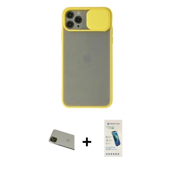 MARSİLYAN™- iPhone 11 Pro Max Kılıf Vadi Çizgi - Şeffaf Pasifik Cam Ekran Koruyucu + Rainbow Kamera Lens Koruma Cam - YL