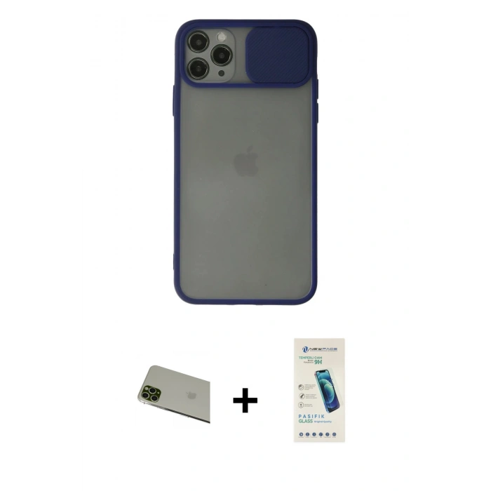 MARSİLYAN™- iPhone 11 Pro Max Kılıf Vadi Çizgi - Şeffaf Pasifik Cam Ekran Koruyucu + Rainbow Kamera Lens Koruma Cam - YL