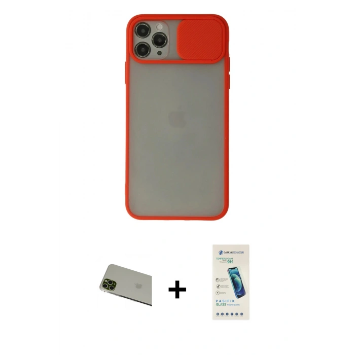 MARSİLYAN™- iPhone 11 Pro Max Kılıf Vadi Çizgi - Şeffaf Pasifik Cam Ekran Koruyucu + Rainbow Kamera Lens Koruma Cam - YL