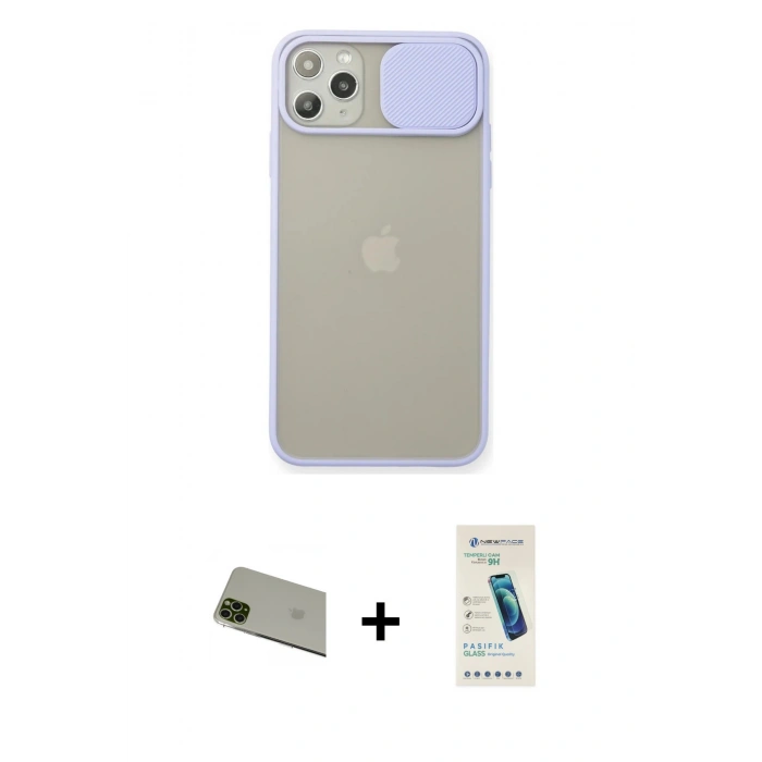 MARSİLYAN™- iPhone 11 Pro Max Kılıf Vadi Çizgi - Şeffaf Pasifik Cam Ekran Koruyucu + Rainbow Kamera Lens Koruma Cam - YL