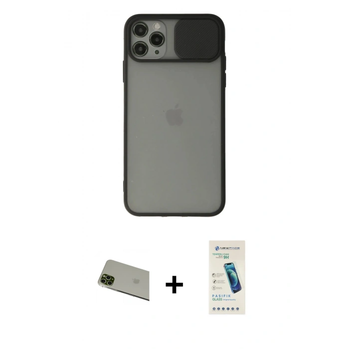 MARSİLYAN™- iPhone 11 Pro Max Kılıf Vadi Çizgi - Şeffaf Pasifik Cam Ekran Koruyucu + Rainbow Kamera Lens Koruma Cam - YL
