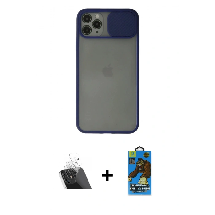 MARSİLYAN™- iPhone 11 Pro Max Kılıf Vadi Çizgi - Siyah 18D Cam Ekran Koruyucu + Kamera Lens Koruma Cam - SF