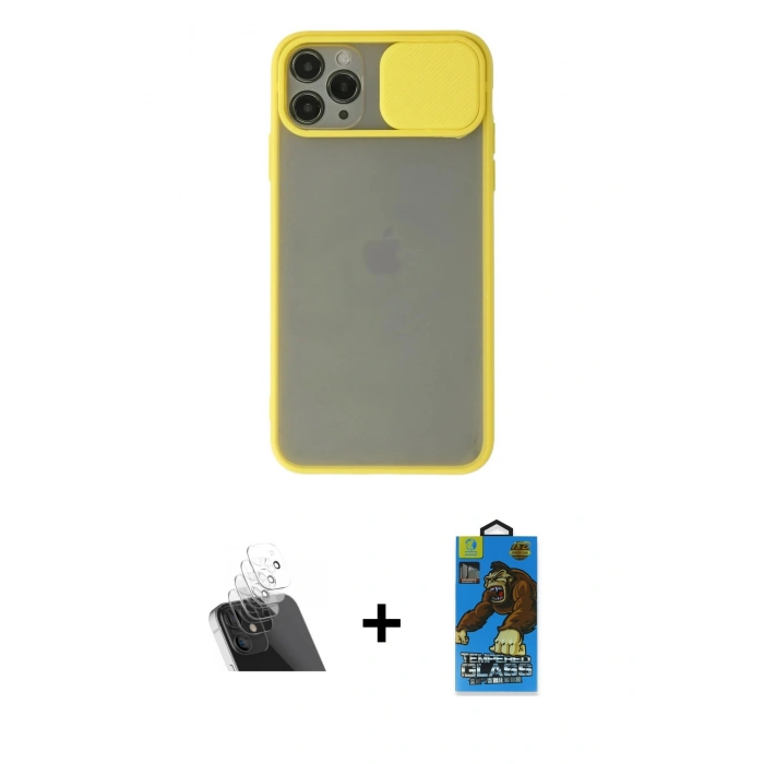 MARSİLYAN™- iPhone 11 Pro Max Kılıf Vadi Çizgi - Siyah 18D Cam Ekran Koruyucu + Kamera Lens Koruma Cam - SF