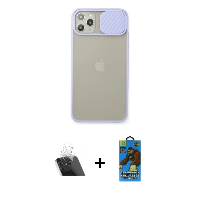 MARSİLYAN™- iPhone 11 Pro Max Kılıf Vadi Çizgi - Siyah 18D Cam Ekran Koruyucu + Kamera Lens Koruma Cam - SF