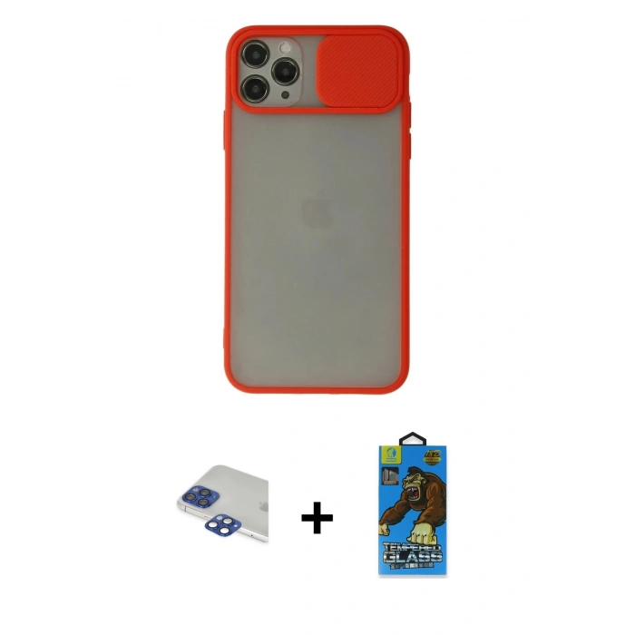 MARSİLYAN™- iPhone 11 Pro Max Kılıf Vadi Çizgi - Siyah 18D Cam Ekran Koruyucu + Pers Alüminyum Kamera Lens - LT