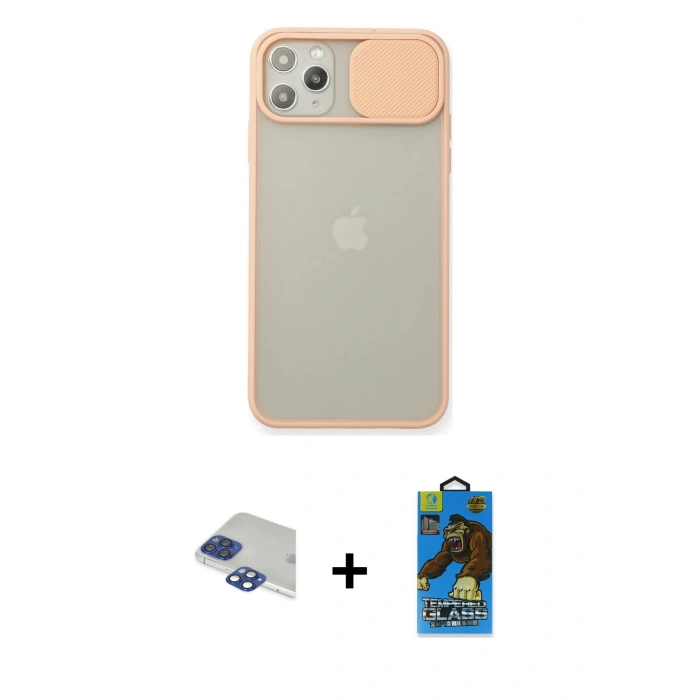 MARSİLYAN™- iPhone 11 Pro Max Kılıf Vadi Çizgi - Siyah 18D Cam Ekran Koruyucu + Pers Alüminyum Kamera Lens - LT