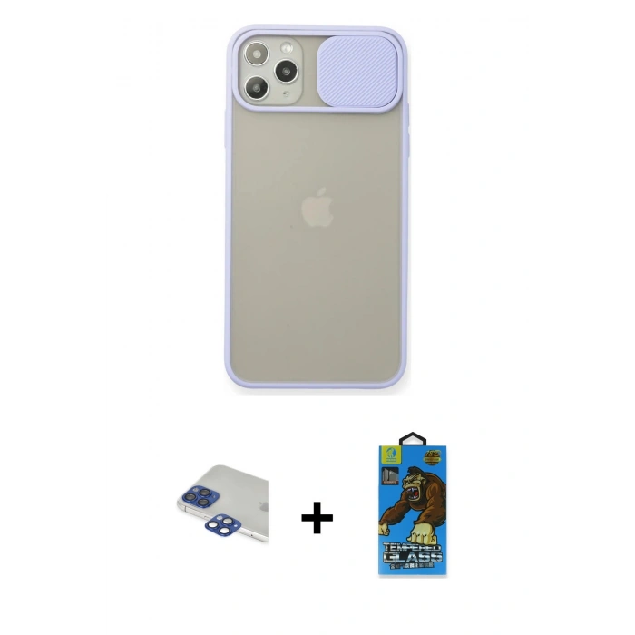 MARSİLYAN™- iPhone 11 Pro Max Kılıf Vadi Çizgi - Siyah 18D Cam Ekran Koruyucu + Pers Alüminyum Kamera Lens - LT