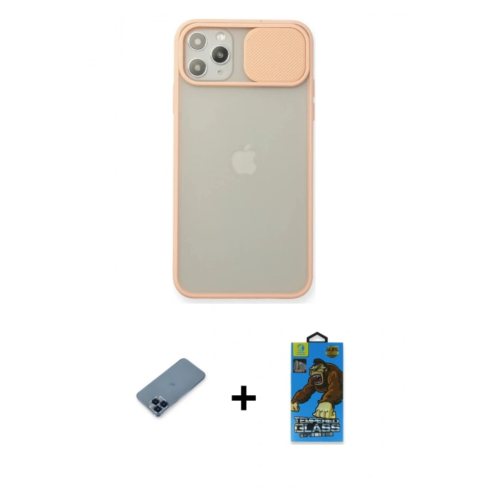MARSİLYAN™- iPhone 11 Pro Max Kılıf Vadi Çizgi - Siyah 18D Cam Ekran Koruyucu + Metal Kamera Lens Koruma Cam - MI