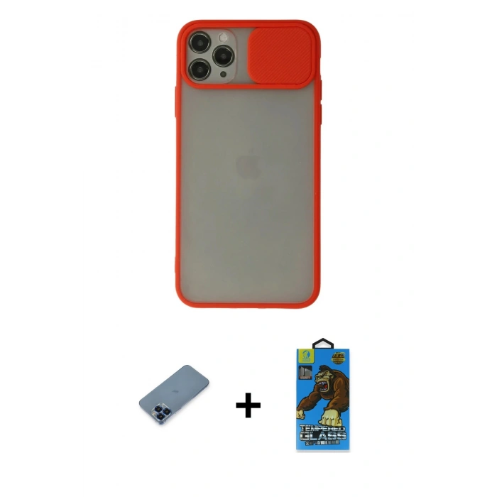 MARSİLYAN™- iPhone 11 Pro Max Kılıf Vadi Çizgi - Siyah 18D Cam Ekran Koruyucu + Metal Kamera Lens Koruma Cam - MI