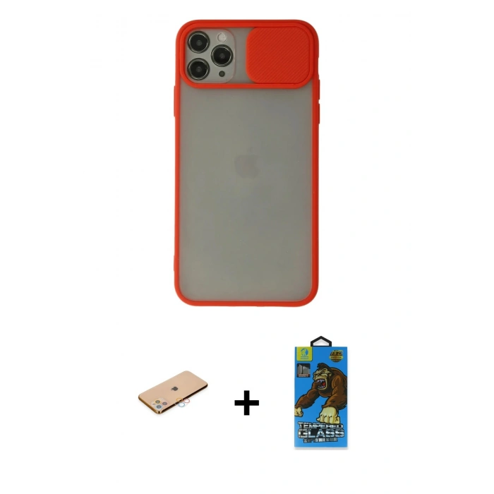 MARSİLYAN™- iPhone 11 Pro Max Kılıf Vadi Çizgi - Siyah 18D Cam Ekran Koruyucu + Renkli Kamera Lens Koruma Cam - PE