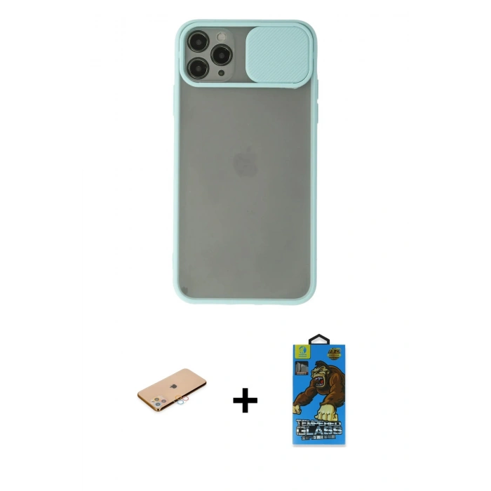 MARSİLYAN™- iPhone 11 Pro Max Kılıf Vadi Çizgi - Siyah 18D Cam Ekran Koruyucu + Renkli Kamera Lens Koruma Cam - PE