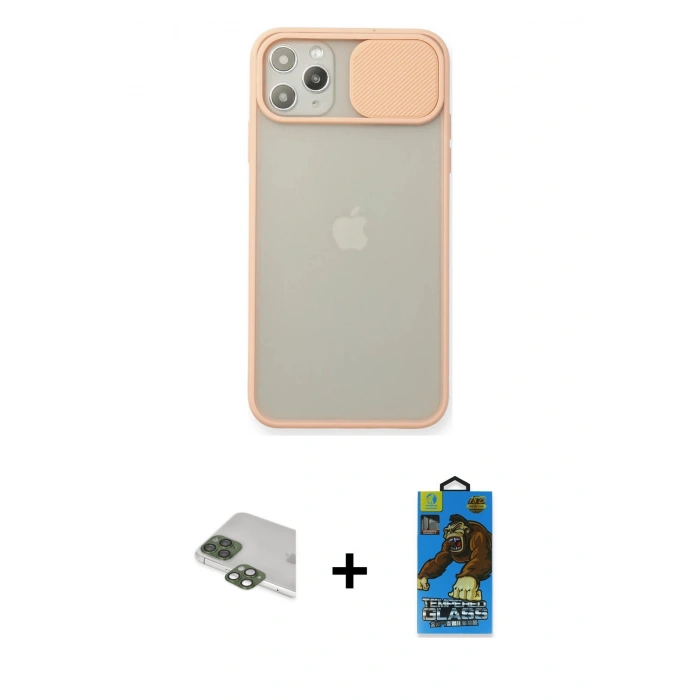 MARSİLYAN™- iPhone 11 Pro Max Kılıf Vadi Çizgi - Siyah 18D Cam Ekran Koruyucu + Pers Alüminyum Kamera Lens - YL