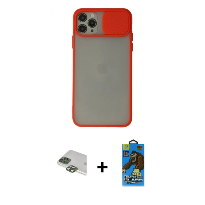 MARSİLYAN™- iPhone 11 Pro Max Kılıf Vadi Çizgi - Siyah 18D Cam Ekran Koruyucu + Pers Alüminyum Kamera Lens - YL