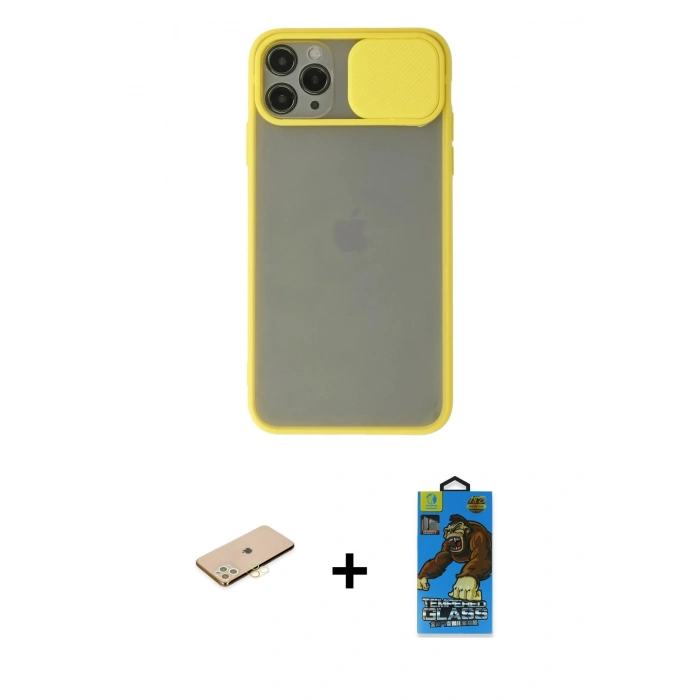 MARSİLYAN™- iPhone 11 Pro Max Kılıf Vadi Çizgi - Siyah 18D Cam Ekran Koruyucu + Renkli Kamera Lens Koruma Cam - SI