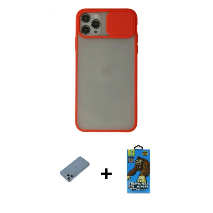 MARSİLYAN™- iPhone 11 Pro Max Kılıf Vadi Çizgi - Siyah 18D Cam Ekran Koruyucu + Shine Kamera Lens Koruma Cam - SABE