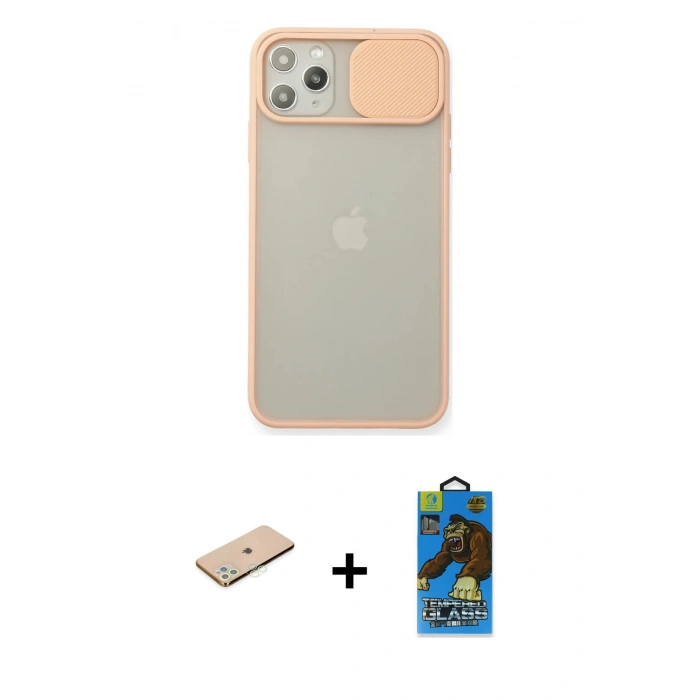 MARSİLYAN™- iPhone 11 Pro Max Kılıf Vadi Çizgi - Siyah 18D Cam Ekran Koruyucu + Renkli Kamera Lens Koruma Cam - YL