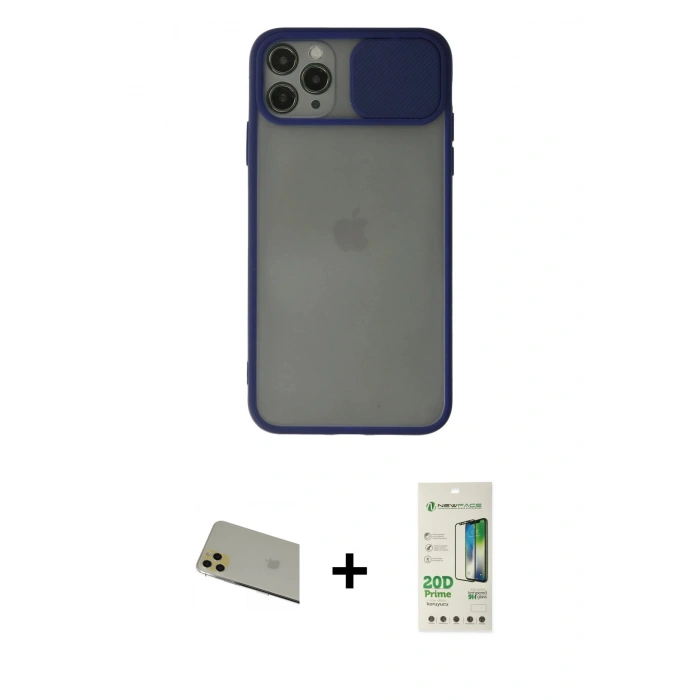 MARSİLYAN™- iPhone 11 Pro Max Kılıf Vadi Çizgi - Siyah 20D Premium Cam Ekran Koruyucu + Rainbow Kamera Lens Koruma Cam - GD